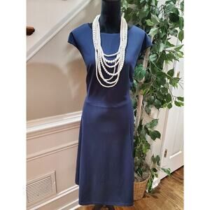 Dress Tells Women's Blue Nylon Round Neck Sleeveless Knee Length Dress Size L